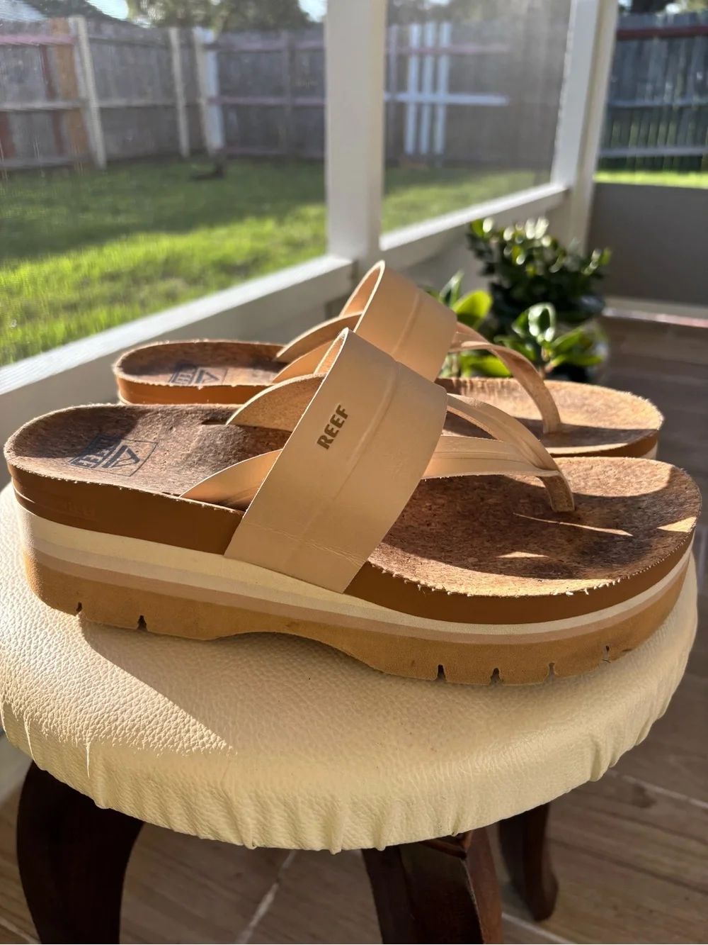 Reef Women's Neutral Beige Cork Platform Thong Sandals
